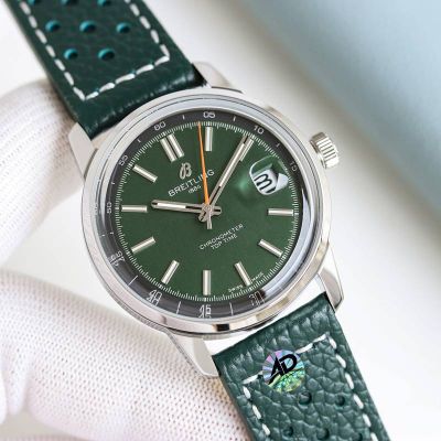 BLS Factory Breitling Chronomat 38mm 9015 Movement Italian Cowhide Strap Green Dial Men Watch